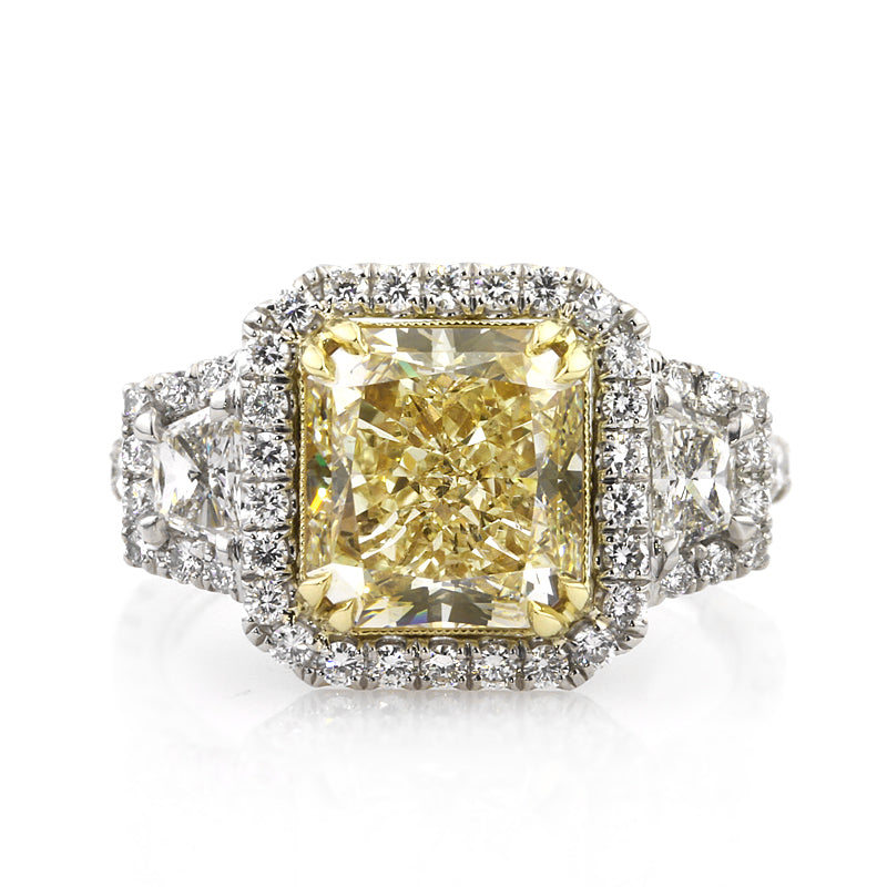 5.21ct Fancy Yellow Radiant Cut Diamond Engagement Ring