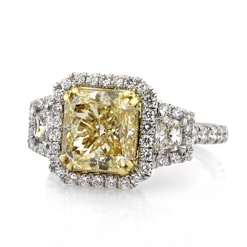 5.21ct Fancy Yellow Radiant Cut Diamond Engagement Ring