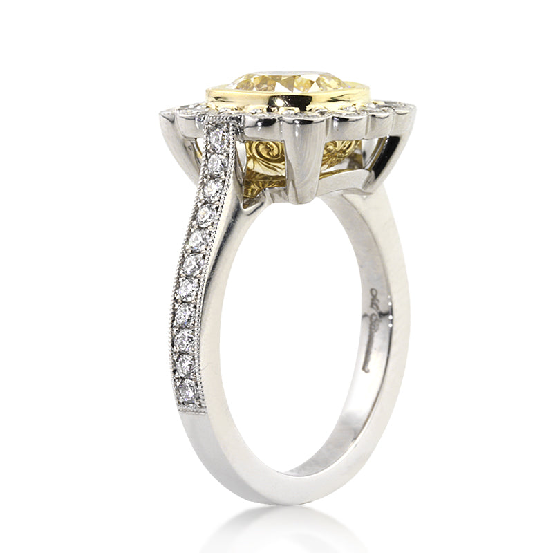 3.27ct Fancy Yellow Old Mine Cut Diamond Engagement Ring