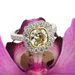 3.27ct Fancy Yellow Old Mine Cut Diamond Engagement Ring