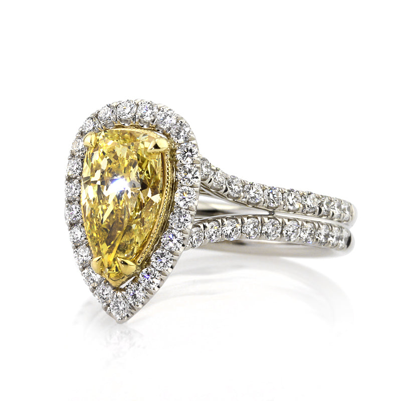2.45ct Fancy Intense Yellow Pear Shaped Diamond Engagement Ring