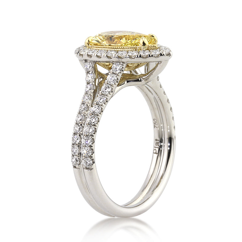 2.45ct Fancy Intense Yellow Pear Shaped Diamond Engagement Ring