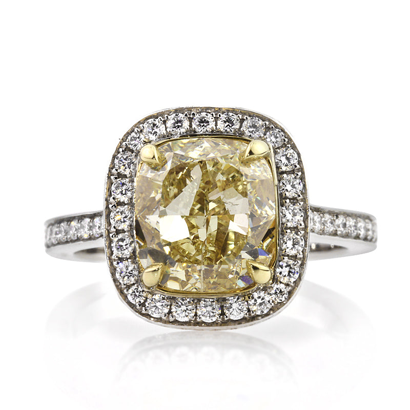 5.10ct Fancy Yellow Cushion Cut Diamond Engagement Ring