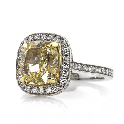 5.10ct Fancy Yellow Cushion Cut Diamond Engagement Ring