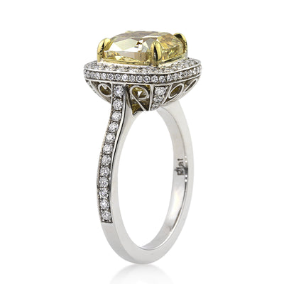 5.10ct Fancy Yellow Cushion Cut Diamond Engagement Ring