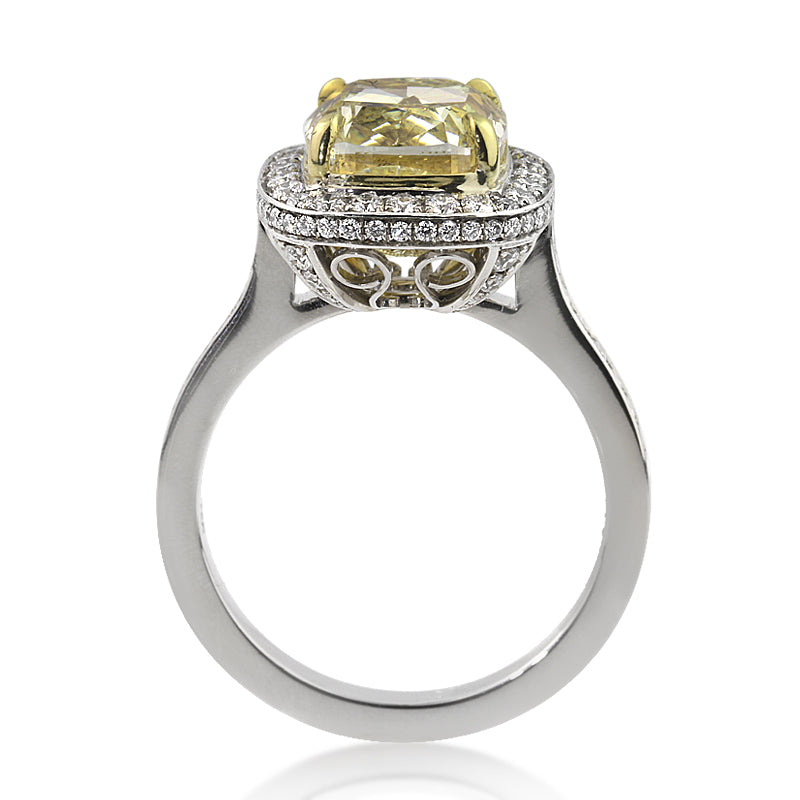 5.10ct Fancy Yellow Cushion Cut Diamond Engagement Ring