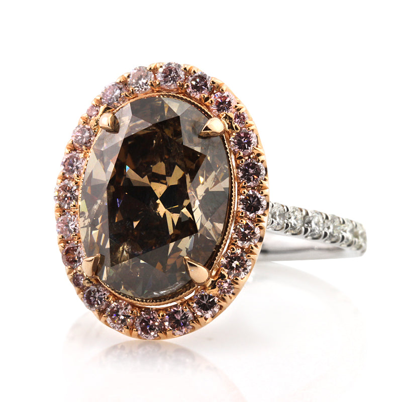 6.31ct Fancy Dark Orange Brown Oval Cut Diamond Engagement Ring