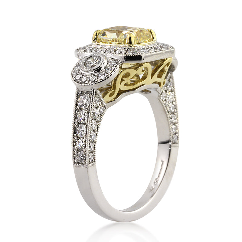 2.80ct Fancy Yellow Cushion Cut Diamond Engagement Ring