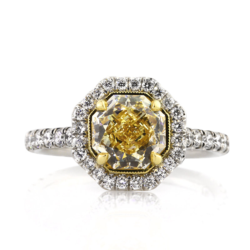 2.81ct Octagon Brilliant Fancy Yellow Diamond Engagement Ring
