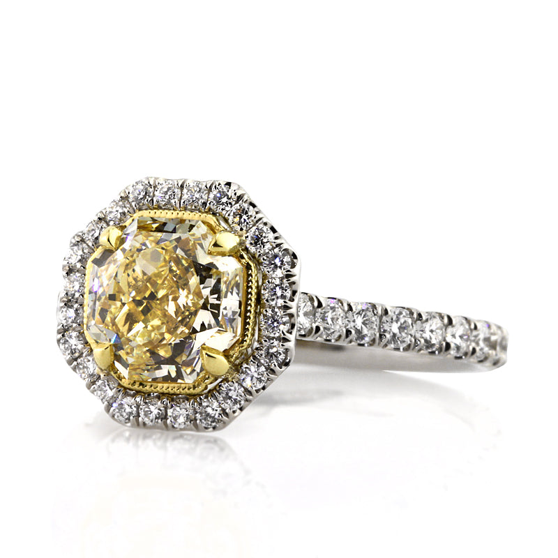 2.81ct Octagon Brilliant Fancy Yellow Diamond Engagement Ring