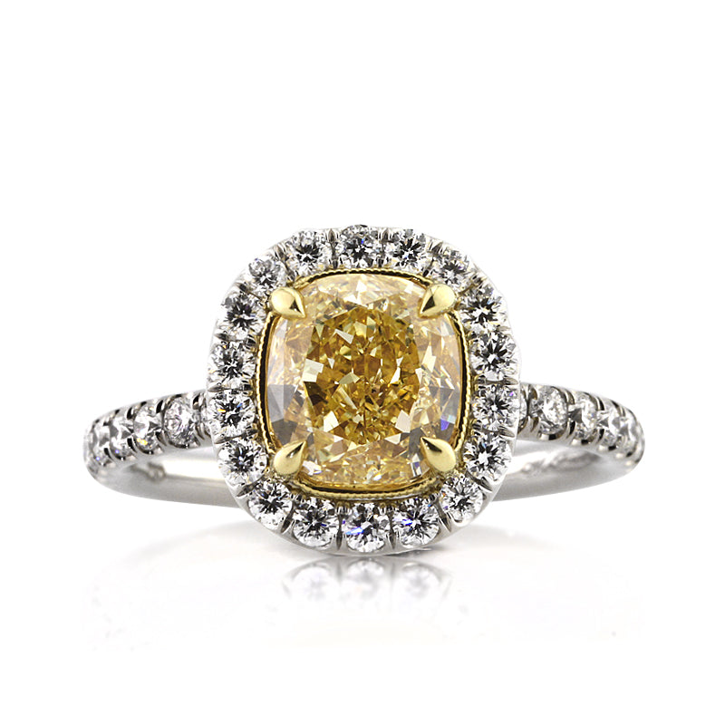 3.06ct Fancy Light Yellow Cushion Cut Diamond Engagement Ring