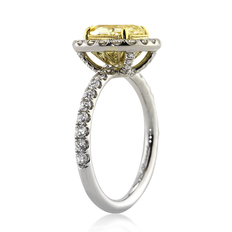 3.06ct Fancy Light Yellow Cushion Cut Diamond Engagement Ring