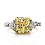 4.18ct Radiant Cut Fancy Yellow Diamond Engagement Ring
