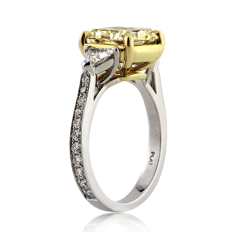 4.18ct Radiant Cut Fancy Yellow Diamond Engagement Ring