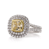 2.51ct Fancy Yellow Cushion Cut Diamond Engagement Ring