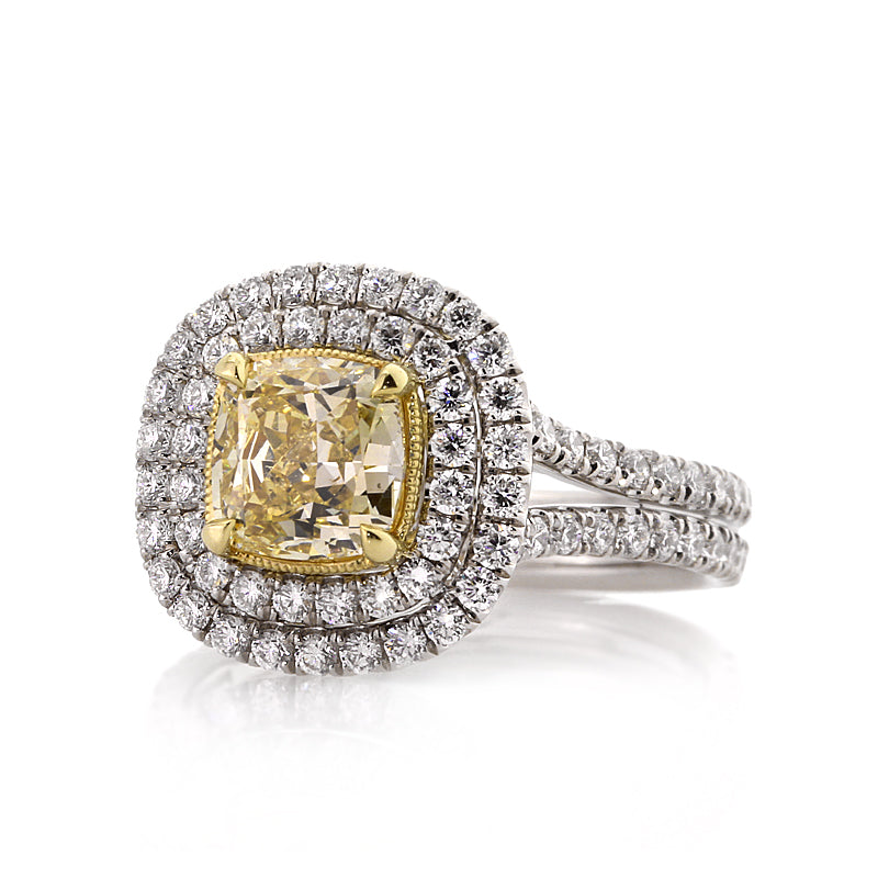 2.51ct Fancy Yellow Cushion Cut Diamond Engagement Ring