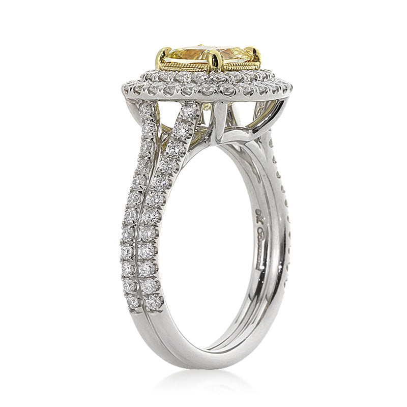 2.51ct Fancy Yellow Cushion Cut Diamond Engagement Ring