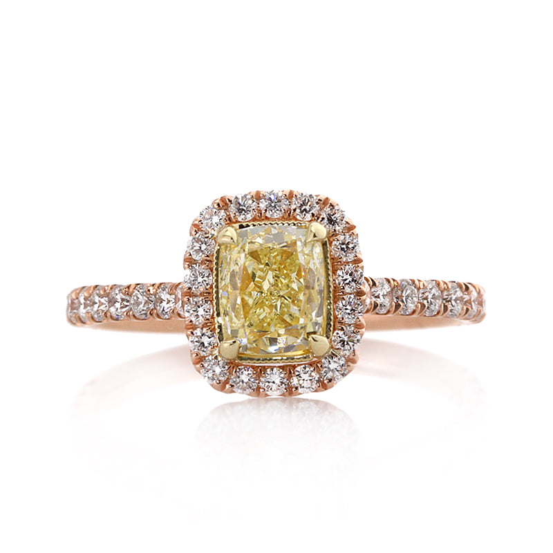 1.88 Fancy Vivid Yellow Cushion Cut Diamond Engagement Ring