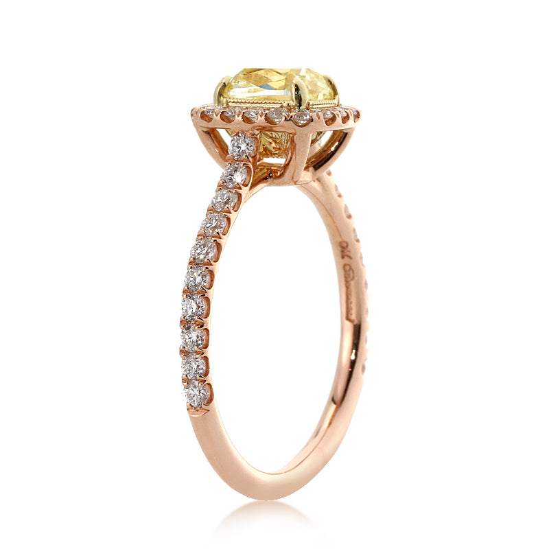 1.88 Fancy Vivid Yellow Cushion Cut Diamond Engagement Ring