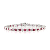 6.95ct Princess Cut Ruby and Round Diamond Bracelet
