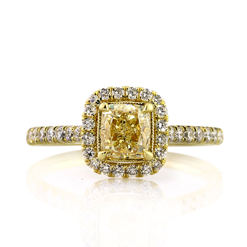 1.83ct Fancy Vivid Yellow Cushion Cut Diamond Engagement Ring