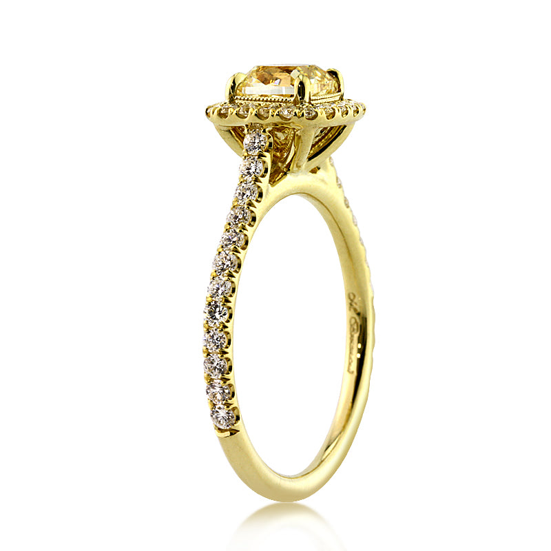 1.83ct Fancy Vivid Yellow Cushion Cut Diamond Engagement Ring