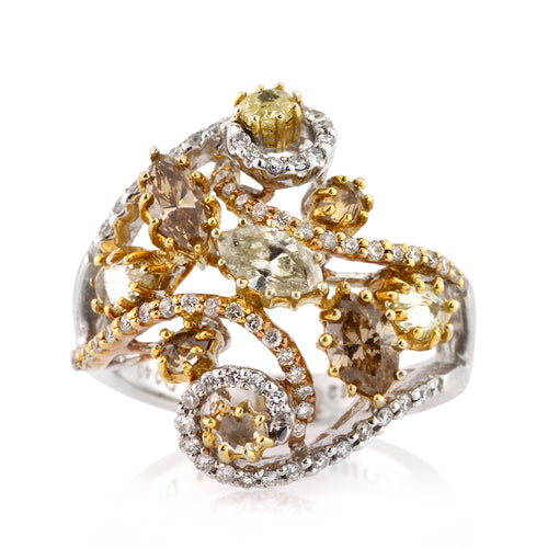 2.02ct Fancy Color Marquise Pear and Round Cut Diamond Right-Hand Ring