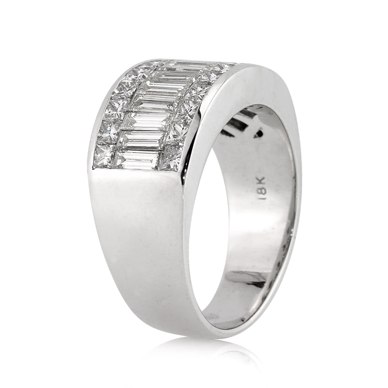 3.56ct Princess and Baguette Cut Diamond Men's Wedding Band in 18K White Gold