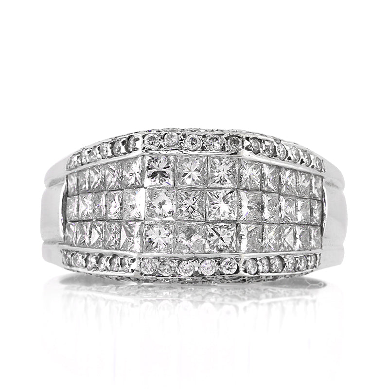 4.45ct Princess and Round Brilliant Cut Diamond Men's Wedding Ring