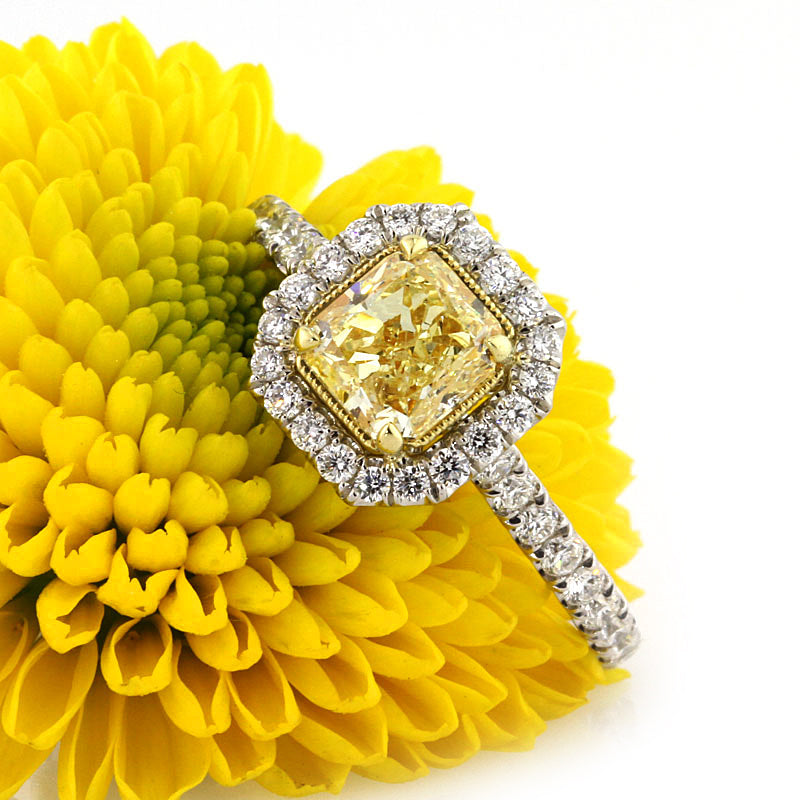 1.75ct Fancy Yellow Radiant Cut Diamond Engagement Ring