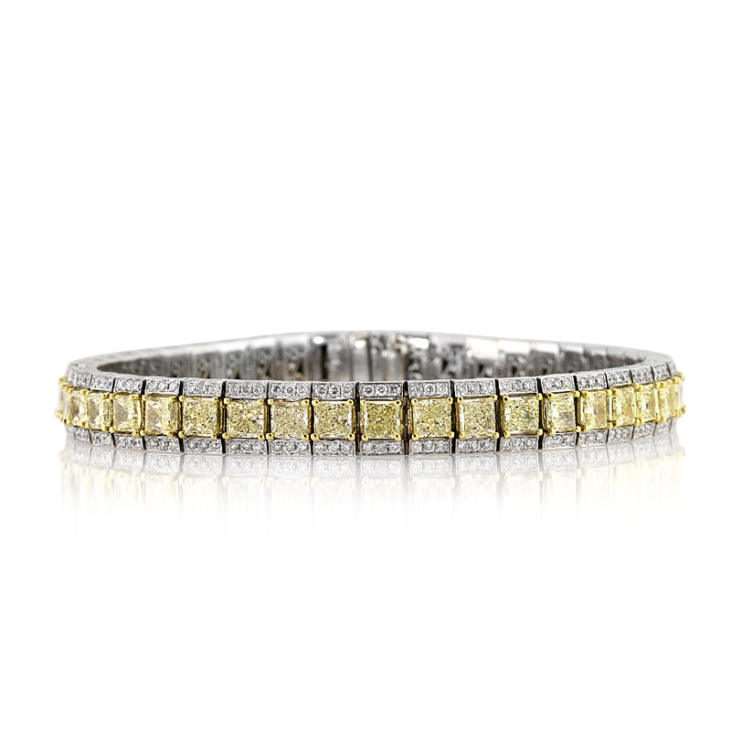 13.05ct Fancy Yellow Princess Cut Diamond Tennis Bracelet