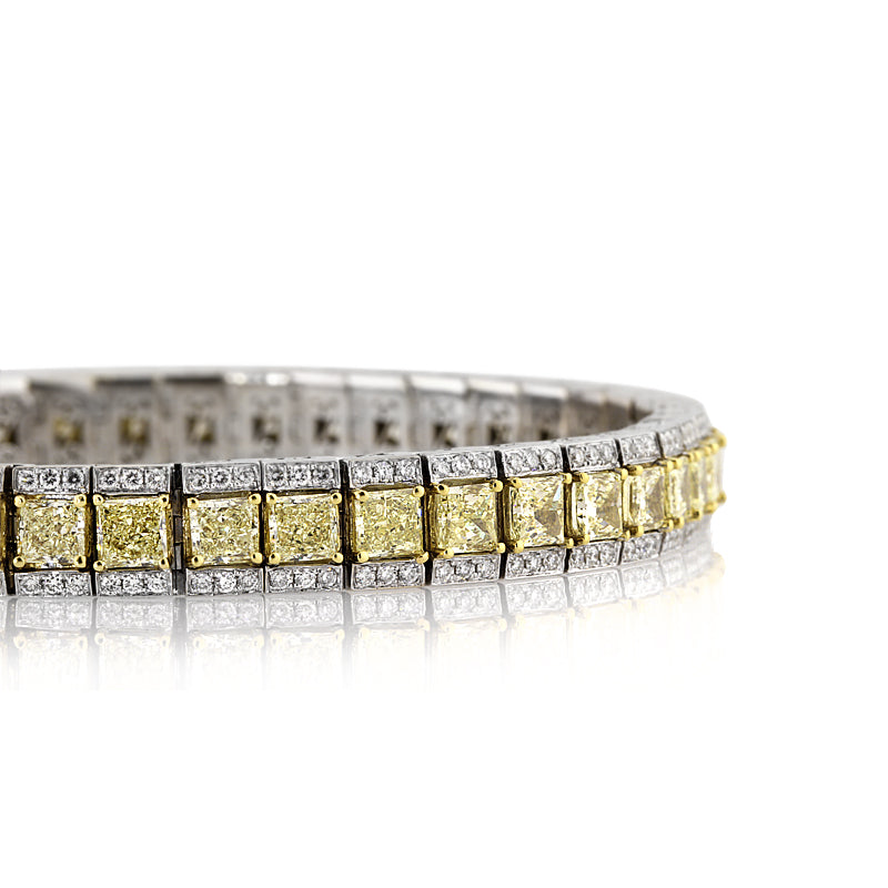 13.05ct Fancy Yellow Princess Cut Diamond Tennis Bracelet