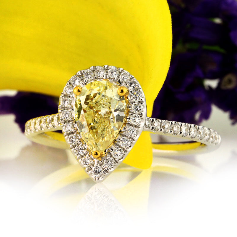 1.12ct Fancy Yellow Pear Shaped Diamond Engagement Ring