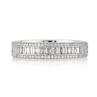 1.15ct Baguette and Round Brilliant Cut Diamond Band in 18k White Gold