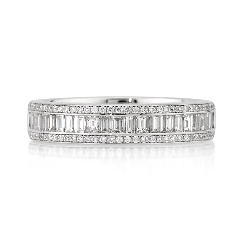 1.15ct Baguette and Round Brilliant Cut Diamond Band in 18k White Gold