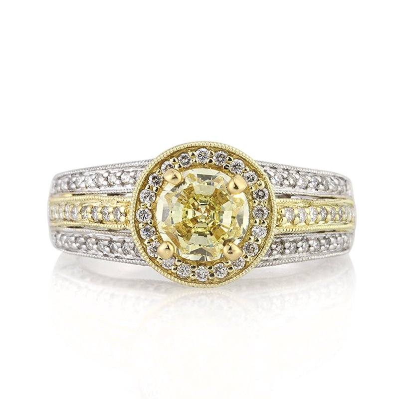 2.11ct Fancy Yellow Round Cut Diamond Engagement Ring