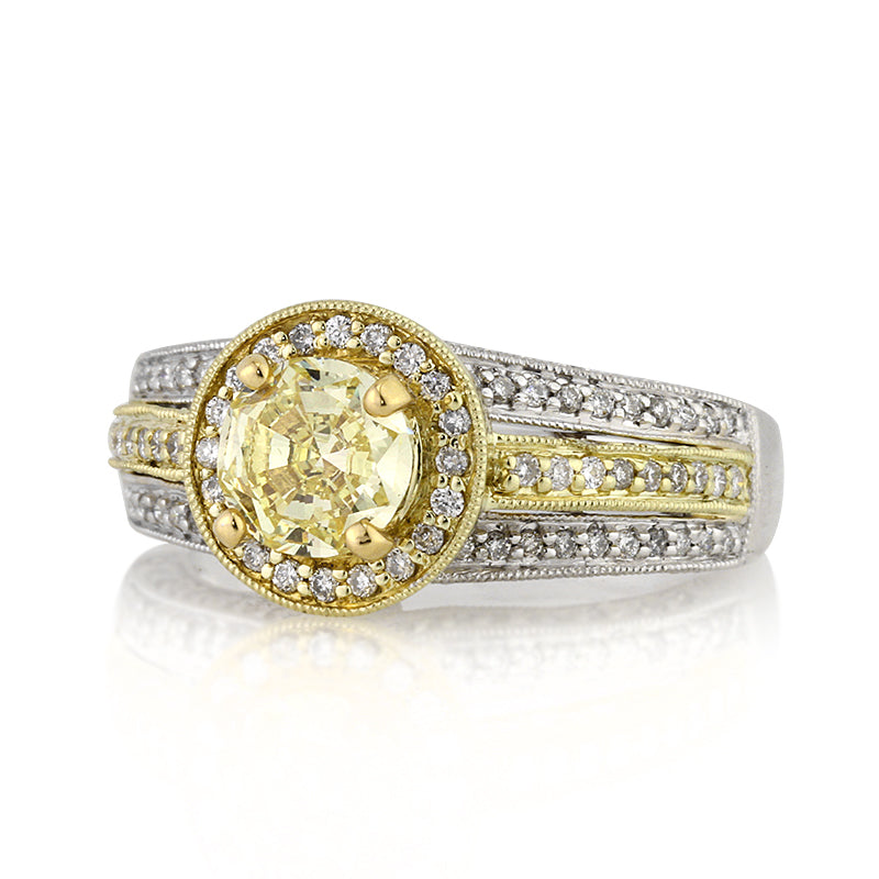 2.11ct Fancy Yellow Round Cut Diamond Engagement Ring