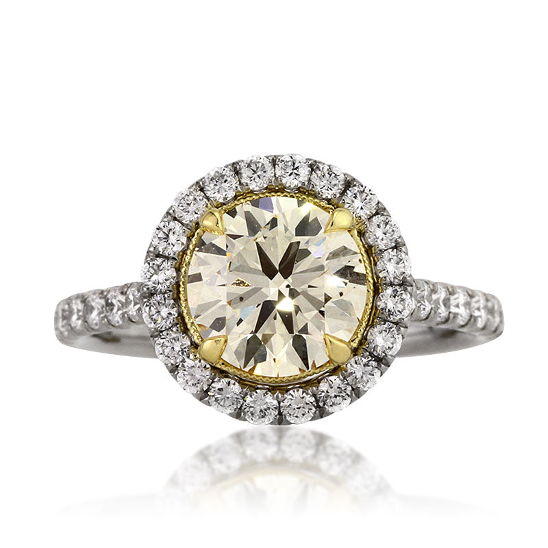 2.55ct Fancy Light Yellow Round Brilliant Cut Diamond Engagement Ring