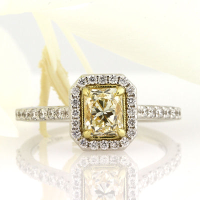 1.57ct Fancy Light Yellow Radiant Cut Diamond Engagement Ring