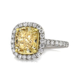 4.51ct Fancy Light Yellow Cushion Cut Diamond Engagement Ring