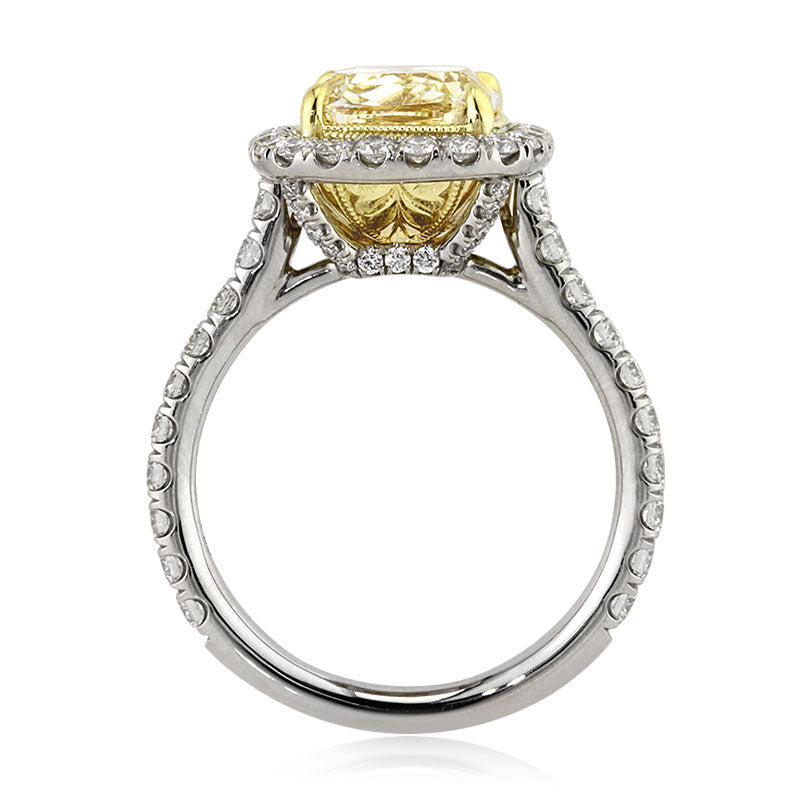 4.51ct Fancy Light Yellow Cushion Cut Diamond Engagement Ring