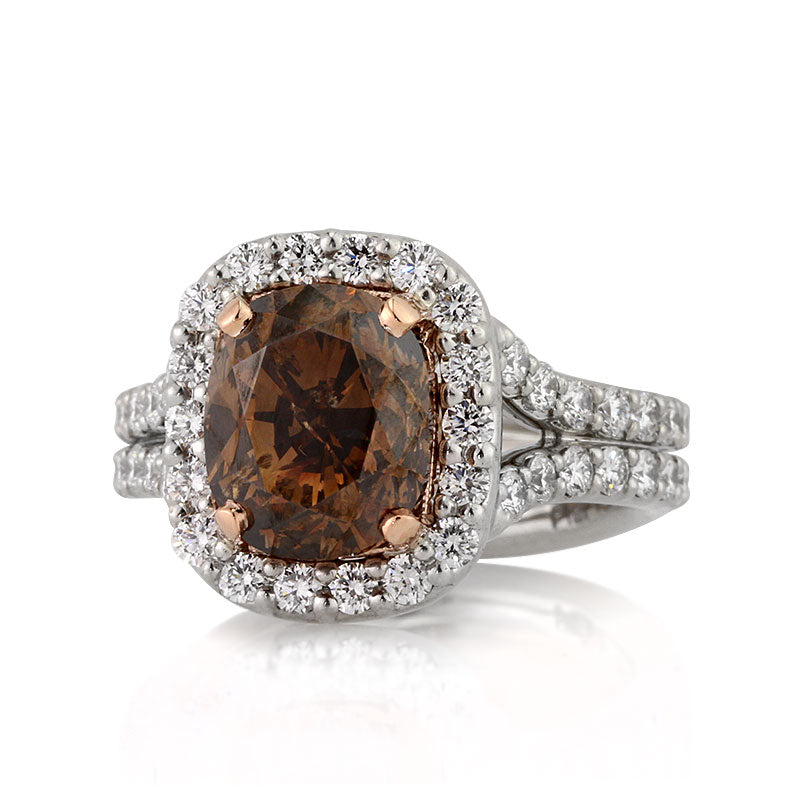 5.31ct Fancy Dark Orange Brown Cushion Cut Diamond Engagement Ring