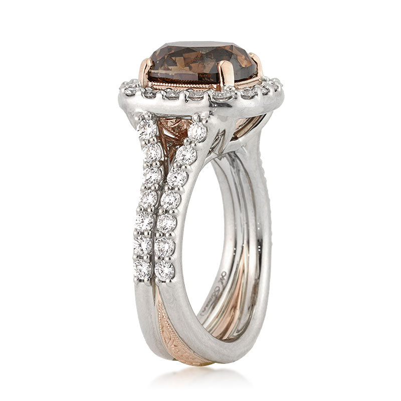 5.31ct Fancy Dark Orange Brown Cushion Cut Diamond Engagement Ring