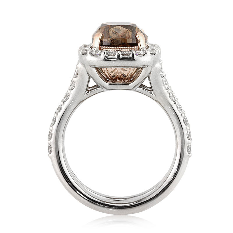 5.31ct Fancy Dark Orange Brown Cushion Cut Diamond Engagement Ring