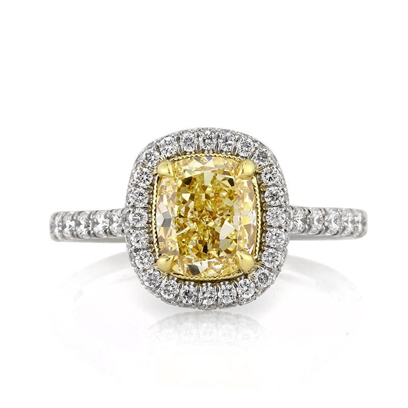2.63ct Fancy Yellow Cushion Cut Diamond Engagement Ring