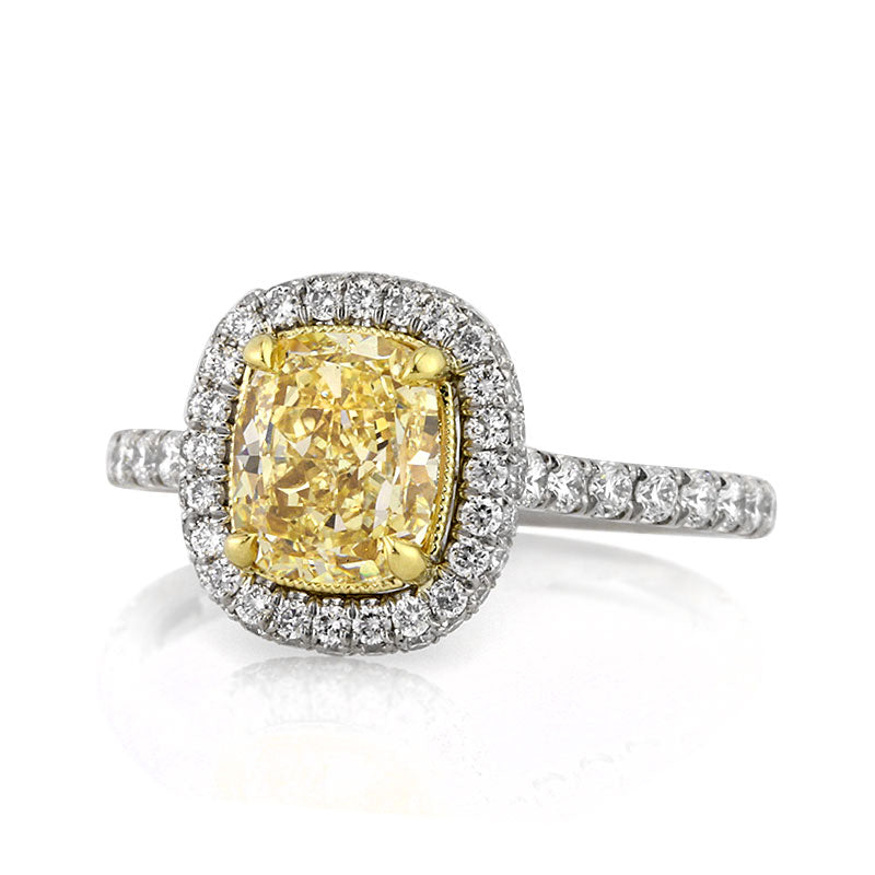 2.63ct Fancy Yellow Cushion Cut Diamond Engagement Ring