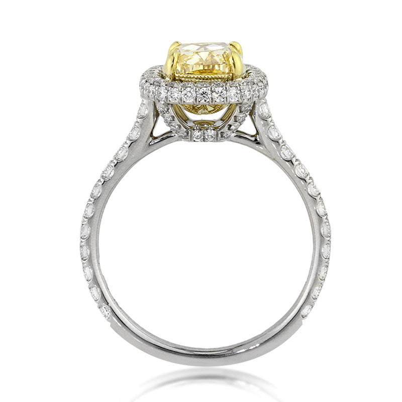 2.63ct Fancy Yellow Cushion Cut Diamond Engagement Ring
