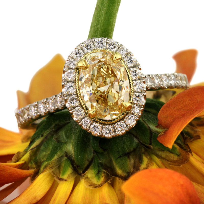 1.65ct Fancy Yellow Oval Cut Diamond Engagement Ring