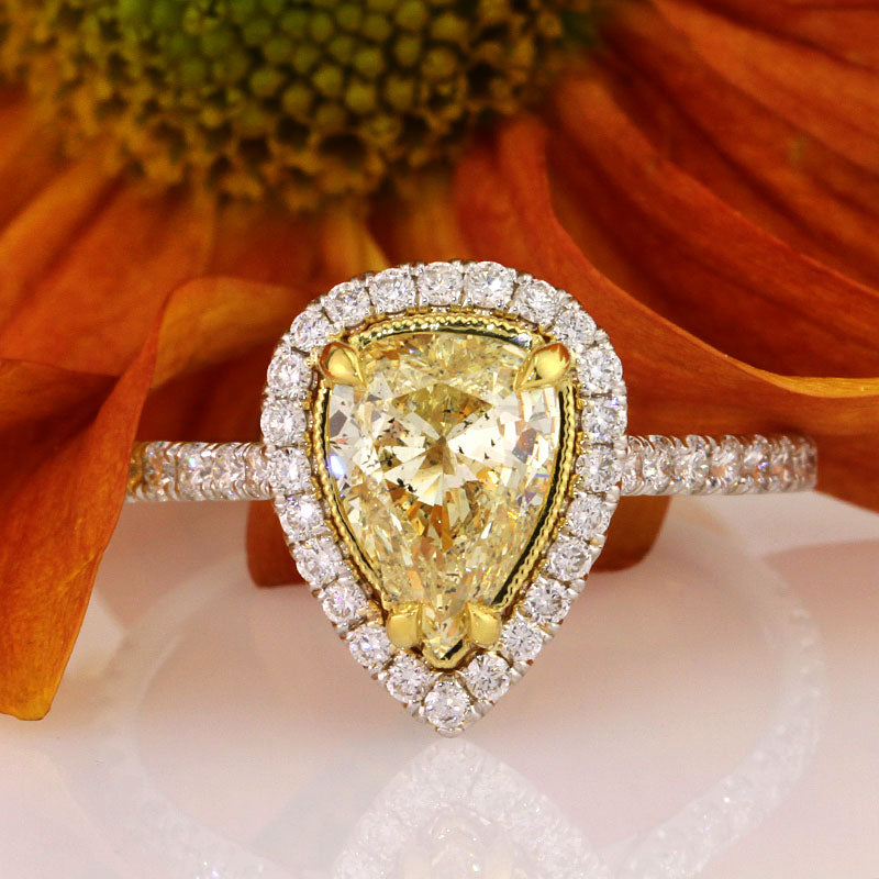 1.57ct Fancy Light Yellow Pear Shaped Diamond Engagement Ring