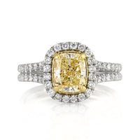 2.22ct Fancy Light Yellow Cushion Cut Diamond Engagement Anniverary Ring